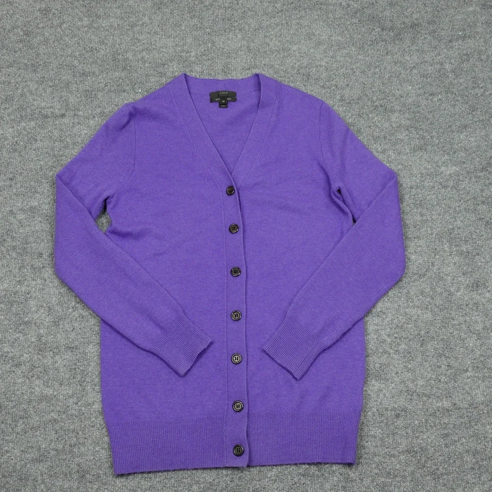 J.Crew Cardigan Women XS Purple Wool Cashmere Blend V-Neck Long Sleeve Button Up